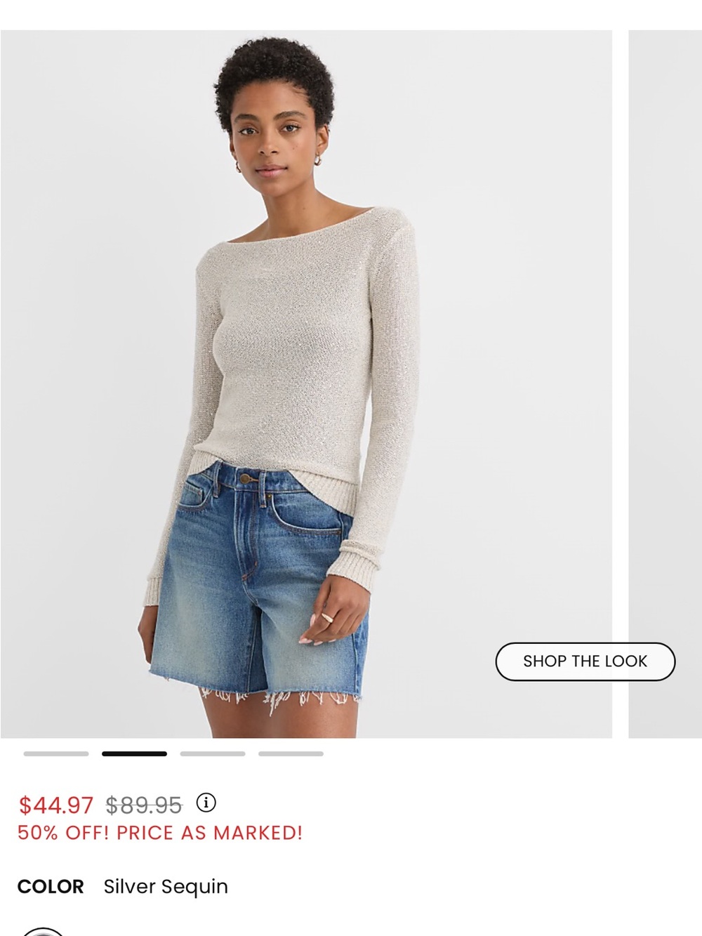 LOFT Silver Sequin Boatneck Sweater
